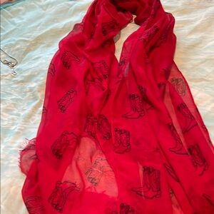 Vibrant Red Sheer Scarf with Cowboy boots
